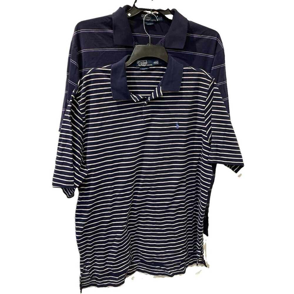 [LOT OF 2] Men's VTG Polo Ralph Lauren Golf Fit Polo Blue Striped Size XL